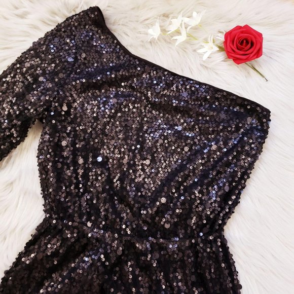 Forever 21 Asymmetrical Large Black Sequins Dress - Picture 3 of 7